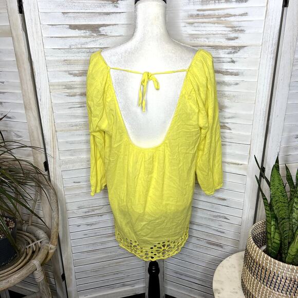 SEAFOLLY AUSTRALIA Women's Cotton Embroidered Tunic Coverup Top Yellow Medium - Picture 4 of 12